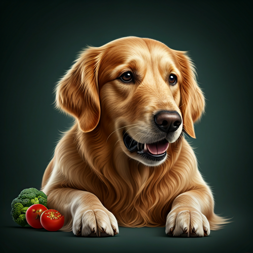 Golden retriever eating healthy food